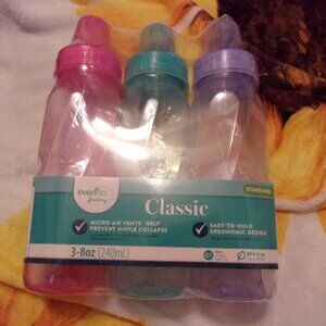 3 new evenflo classic 8oz bottles 0m+